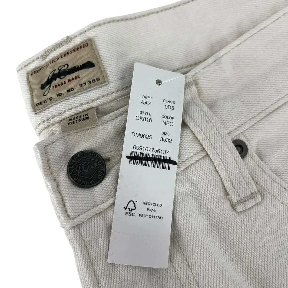 J.Crew Men's Classic summerweight jean Cotton Linen Natural Ecru 35 x 32 NWT